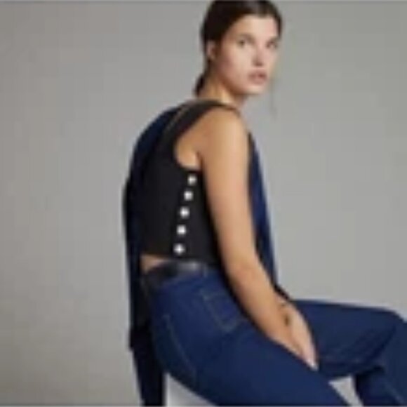 Anthropologie Maeve black textured V-neck side-button crop top women's XS - Picture 8 of 8